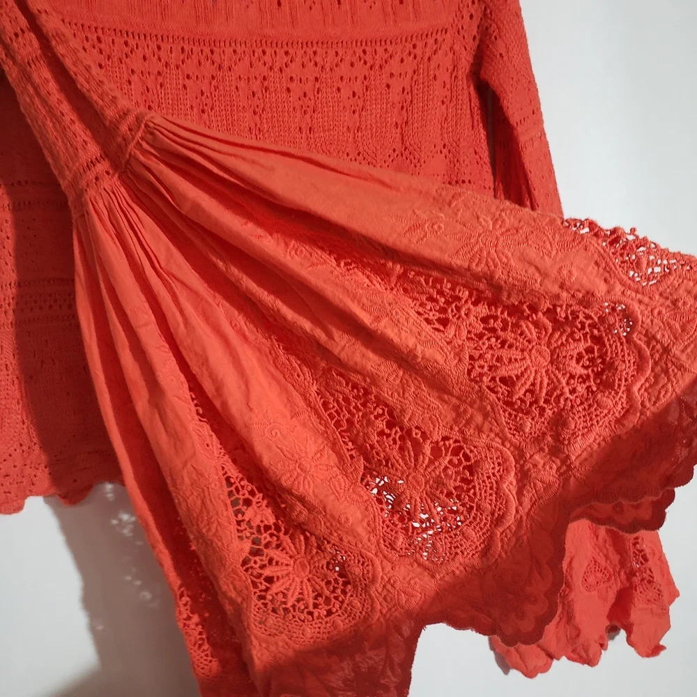 🦊 Free people once upon a time crochet knit bell sleeve top - Picture 7 of 14